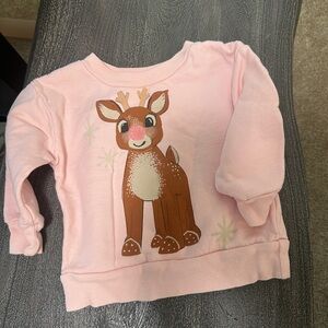 Pink Rudolf Reindeer baby Sweatshirt Elisabeth and Faith brand 6-12m